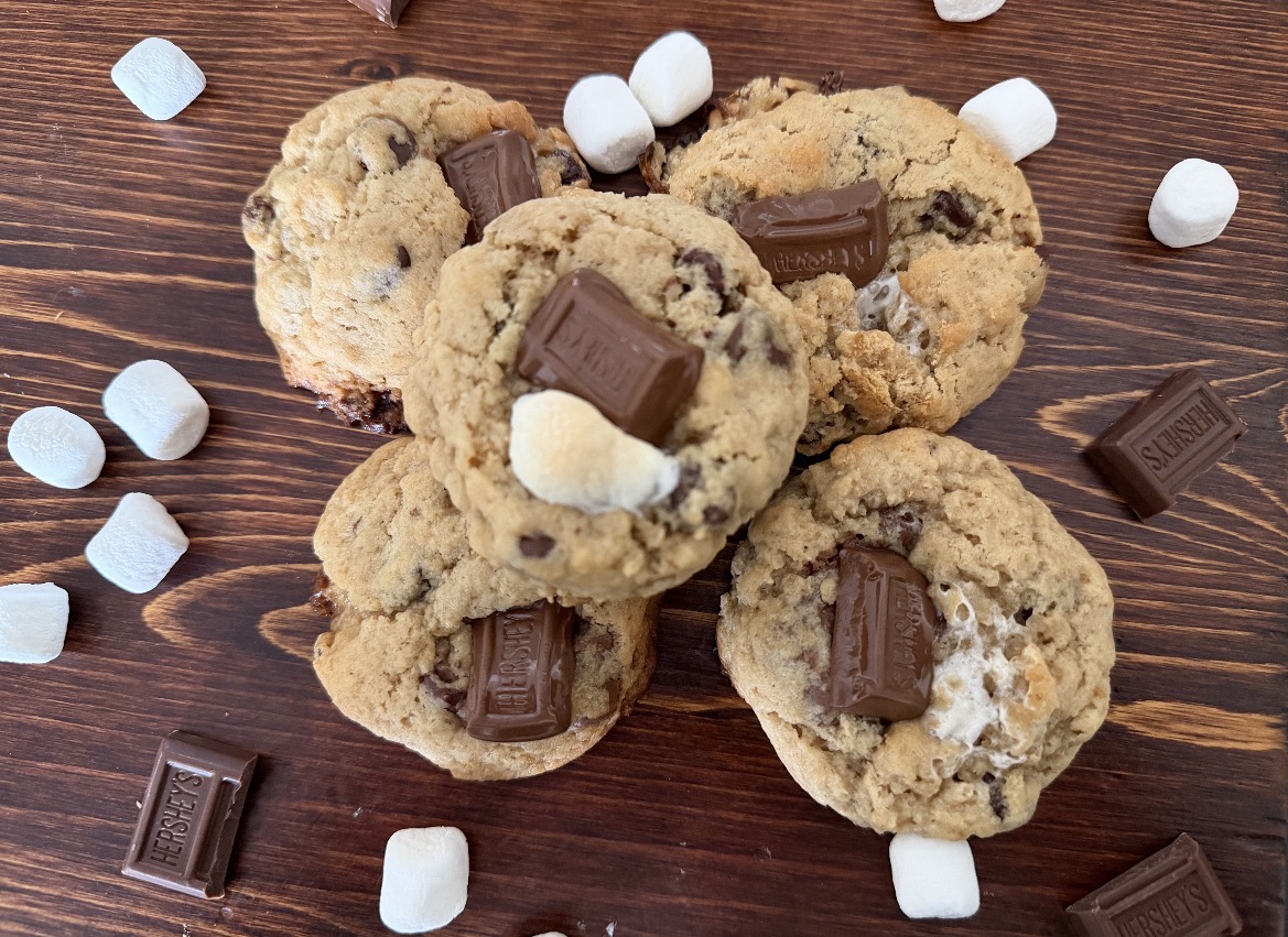 Smores cookies with marshmallows and chocolate